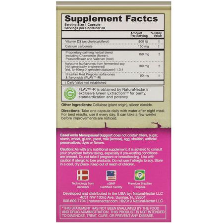 婦女保健品, 補品: NaturaNectar, EaseFemin, Menopausal Support, 30 Vegetable Capsules