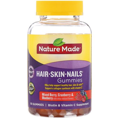 Nature Made, Hair, Skin, and Nails Gummies, Mixed Berry, Cranberry & Blueberry, 90 Gummies Review