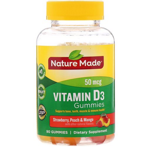 Nature Made, Vitamin D3 Gummies, Strawberry, Peach & Mango, 50 mcg, 90 Gummies Review