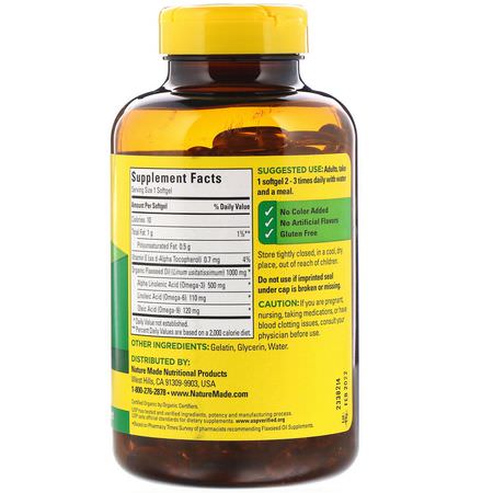 亞麻籽補品, 歐米茄EPA DHA: Nature Made, Flaxseed Oil, 1000 mg, 180 Softgels