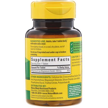 : Nature Made, Magnesium, 250 mg, 100 Tablets