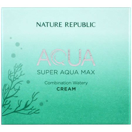 乳霜, 玻尿酸精華素: Nature Republic, Aqua, Super Aqua Max, Combination Watery Cream, 2.70 fl oz (80 ml)