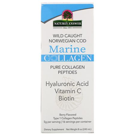膠原補充劑, 關節: Nature's Answer, Marine Collagen, Wild Caught Norwegian Cod, Berry Flavored, 8 oz (240 ml)