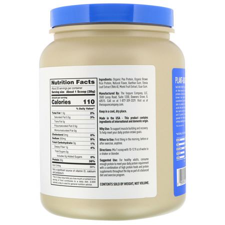 植物性, 植物性蛋白: Nature's Best, IsoPure, Plant-Based Protein, Vanilla, 1.23 lb (558 g)
