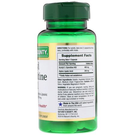 乙酰左旋肉鹼, 氨基酸: Nature's Bounty, Acetyl L-Carnitine HCI, 400 mg, 30 Capsules