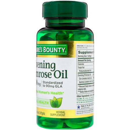 月見草油, 婦女的健康: Nature's Bounty, Evening Primrose Oil, 1,000 mg, 60 Rapid Release Softgels