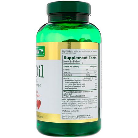 Omega-3魚油, EPA DHA: Nature's Bounty, Fish Oil, 1,000 mg, 220 Coated Softgels