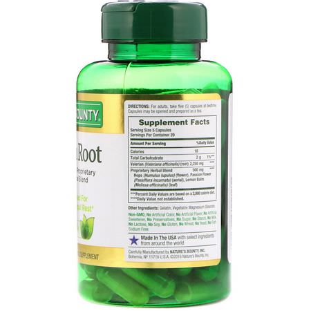 草本, 纈草: Nature's Bounty, Valerian Root with Proprietary Herbal Blend, 450 mg, 100 Capsules