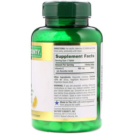 流感, 咳嗽: Nature's Bounty, Vitamin C, 500 mg, 250 Tablets