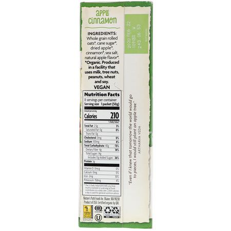 熱穀物, 燕麥片: Nature's Path, Organic Instant Oatmeal, Apple Cinnamon, 8 Packets, 14 oz (400 g)