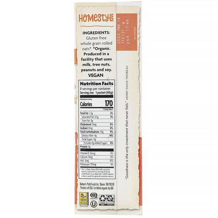 穀物, 燕麥片: Nature's Path, Organic Instant Oatmeal, Homestyle, 8 Packets, 11.3 oz (320 g)