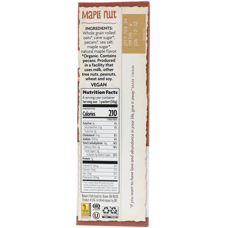 熱穀物, 燕麥片: Nature's Path, Organic Instant Oatmeal, Maple Nut, 8 Packets, 14 oz (400 g)