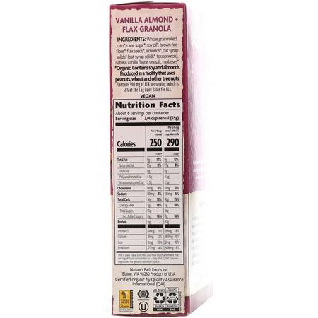 穀物, 麥片: Nature's Path, Organic, Vanilla Almond + Flax Granola Cereal, 11.5 oz (325 g)