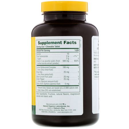 流感, 咳嗽: Nature's Plus, Chewable Acerola-C, Vitamin C with Bioflavonoids, 500 mg, 90 Tablets