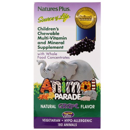 Nature's Plus, Children's Chewable Multi-Vitamin and Mineral Supplement, Natural Grape Flavor, 180 Animals Review