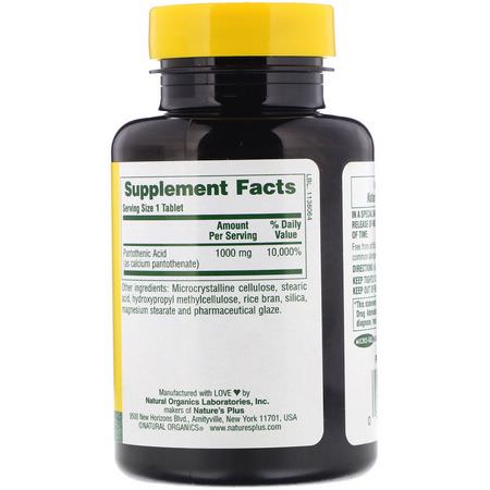 維生素B, 維生素: Nature's Plus, Pantothenic Acid, 1000 mg, 60 Tablets