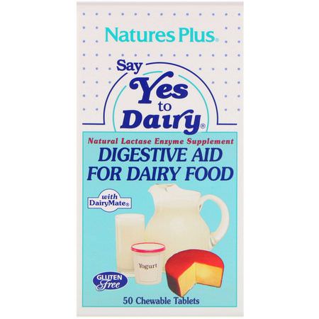 乳糖酶, 消化酶: Nature's Plus, Say Yes to Dairy, Digestive Aid For Dairy Food, 50 Chewable Tablets