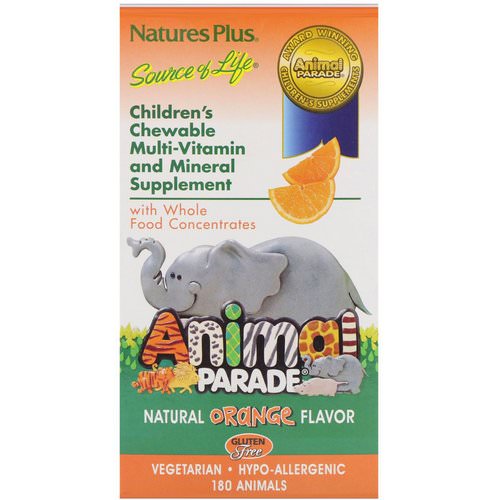 Nature's Plus, Source of Life, Animal Parade, Children's Chewable Multi-Vitamin and Mineral Supplement, Natural Orange Flavor, 180 Animals Review