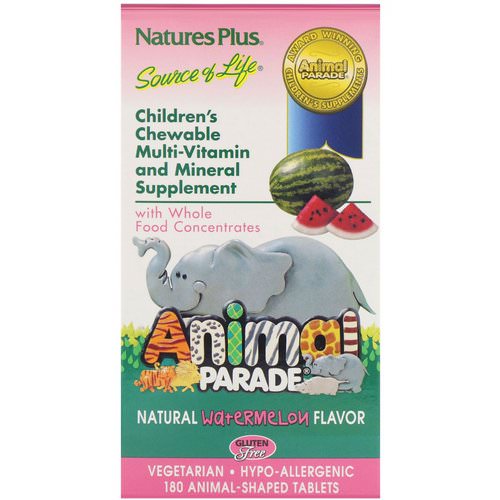 Nature's Plus, Source of Life, Animal Parade, Children's Chewable, Natural Watermelon Flavor, 180 Animal-Shaped Tablets Review
