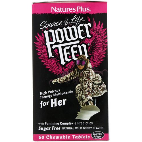Nature's Plus, Source of Life, Power Teen, For Her, Sugar Free, Natural Wild Berry Flavor, 60 Chewable Tablets Review