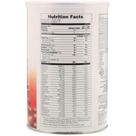 代餐, 體重: Nature's Plus, Spiru-Tein, High Protein Energy Meal, Exotic Red Fruit, 1.1 lbs (504 g)