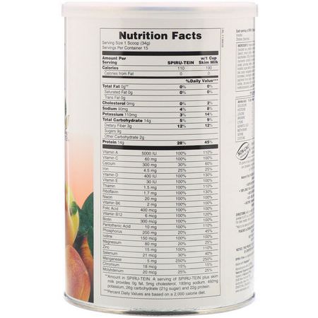 代餐, 體重: Nature's Plus, Spiru-Tein, High Protein Energy Meal, Peaches & Cream, 1.1 lbs (510 g)