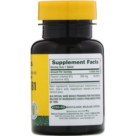 維生素B, 維生素: Nature's Plus, Vitamin B-1, 300 mg, 90 Tablets