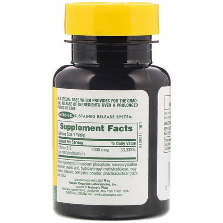 B12, 維生素B: Nature's Plus, Vitamin B-12, 2000 mcg, 60 Tablets