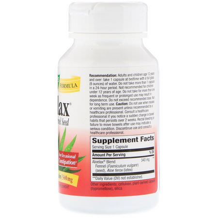 蘆薈, 消化: Nature's Way, Aloelax with Fennel Seed, 340 mg, 100 Vegetarian Capsules