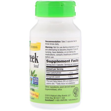 胡蘆巴, 順勢療法: Nature's Way, Fenugreek Seed, 610 mg, 100 Vegetarian Capsules