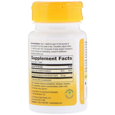 碧蘿ogen, 松樹皮提取物: Nature's Way, Pycnogenol, Pine Bark Extract, 50 mg, 30 Tablets