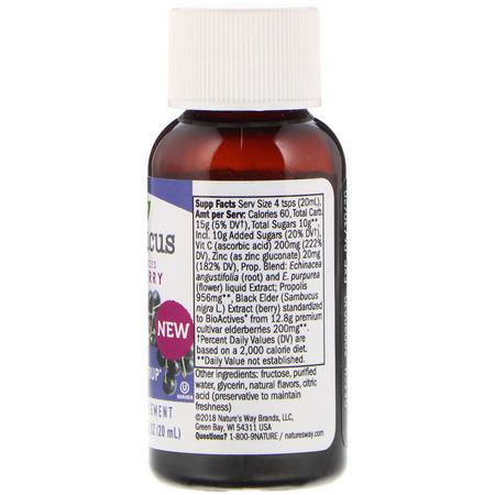 流感, 咳嗽: Nature's Way, Sambucus, Standardized Elderberry, Immune Syrup, 0.67 fl oz (20 ml)