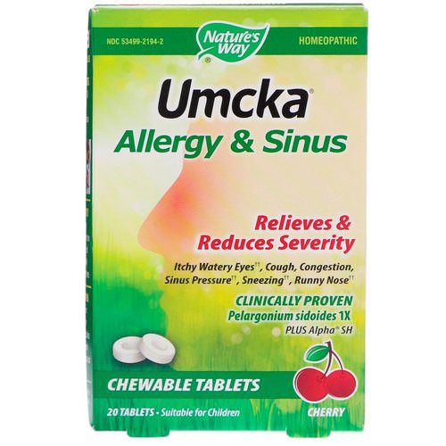 Nature's Way, Umcka, Allergy & Sinus, Cherry, 20 Tablets Review
