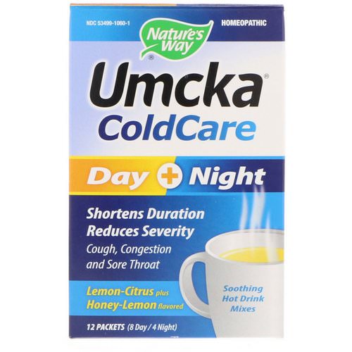 Nature's Way, Umcka, Cold Care, Day + Night, Lemon-Citrus Plus Honey-Lemon Flavors, 12 Packets (8 Day / 4 Night) Review