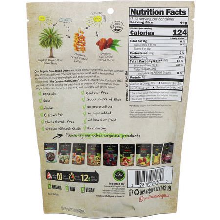 日期, 蔬菜: Nature's Wild Organic, Wild & Raw, Sun-Dried, Organic Deglet Noor Pitted Dates, 5 oz (142 g)
