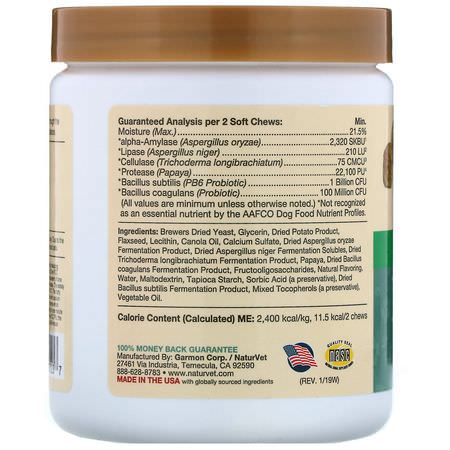 寵物益生菌, 寵物補品: NaturVet, Advanced Probiotics and Enzymes, Plus Vet Strength PB6 Probiotic for Dogs, 120 Soft Chews