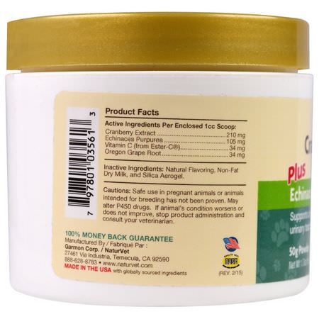 礦物質, 寵物維生素: NaturVet, Cranberry Relief Plus Echinacea, For Dogs & Cats, 1.7 oz (50 g) Powder