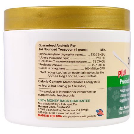寵物益生菌, 寵物補品: NaturVet, Digestive Enzymes Plus Probiotic, For Dogs & Cats, Powder, 4 oz (114 g)