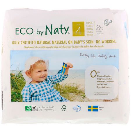一次性尿布: Naty, Diapers for Sensitive Skin, Size 4, 15-40 lbs (7-18 kg), 26 Diapers