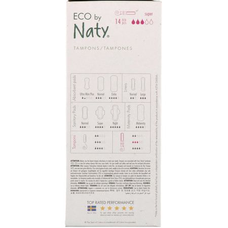 衛生棉條, 女性衛生: Naty, Tampons with Applicator, Super, 14 Eco Pieces