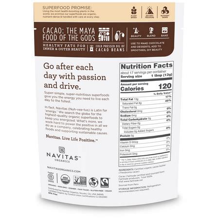 可可脂, 蜜餞: Navitas Organics, Organic Cacao Butter, 8 oz (227 g)