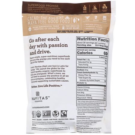 可可, 超級食物: Navitas Organics, Organic Cacao Powder, 16 oz (454 g)