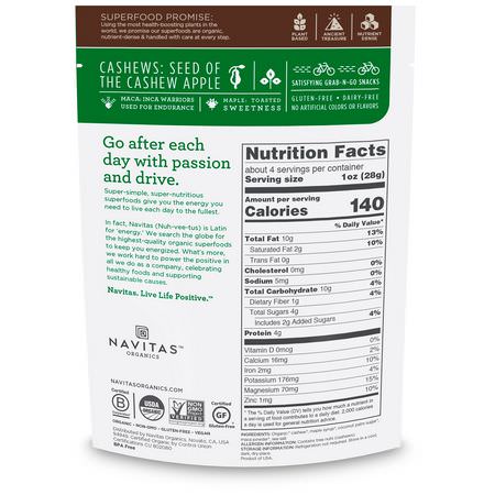 腰果, 種子: Navitas Organics, Organic Cashews, Maca Maple, 4 oz (113 g)
