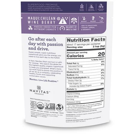 馬基漿果, 超級食品: Navitas Organics, Organic Maqui Powder, Tart Berry, 3 oz (85 g)
