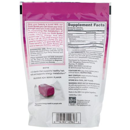 生物素, 指甲: Neocell, Biotin Bursts, Acai Berry Flavor, 10,000 mcg, 30 Soft Chews