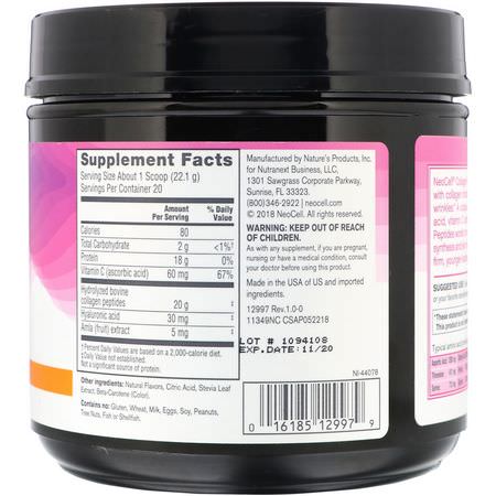 膠原補充劑, 關節: Neocell, Collagen Protein Peptides, Mandarin Orange, 15.6 oz (442 g)