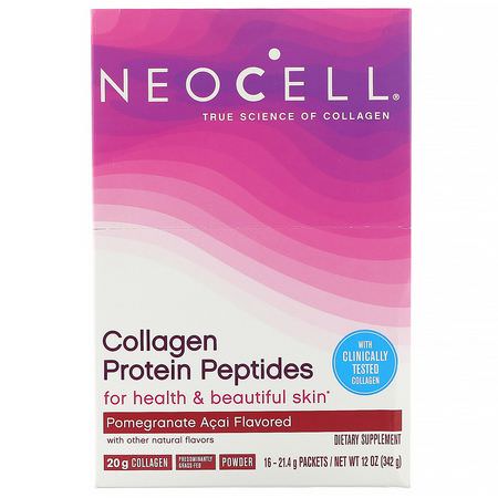 膠原蛋白補充劑, 關節: Neocell, Collagen Protein Peptides, Pomagranate Acai, 16 Packets, .75 oz (21 g) Each