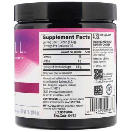 膠原蛋白補充劑, 關節: Neocell, Super Collagen, Unflavored, 7 oz (198 g)