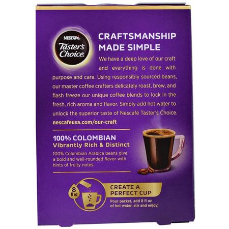 速溶咖啡速溶: Nescafe, Taster's Choice, Instant Coffee, 100% Colombian, 16 Single Serve Packets, 0.1 oz (3 g) Each