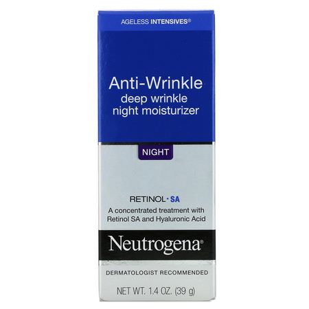 夜間保濕霜, 乳霜: Neutrogena, Anti-Wrinkle Deep Wrinkle Night Moisturizer, Night, 1.4 oz (39 g)